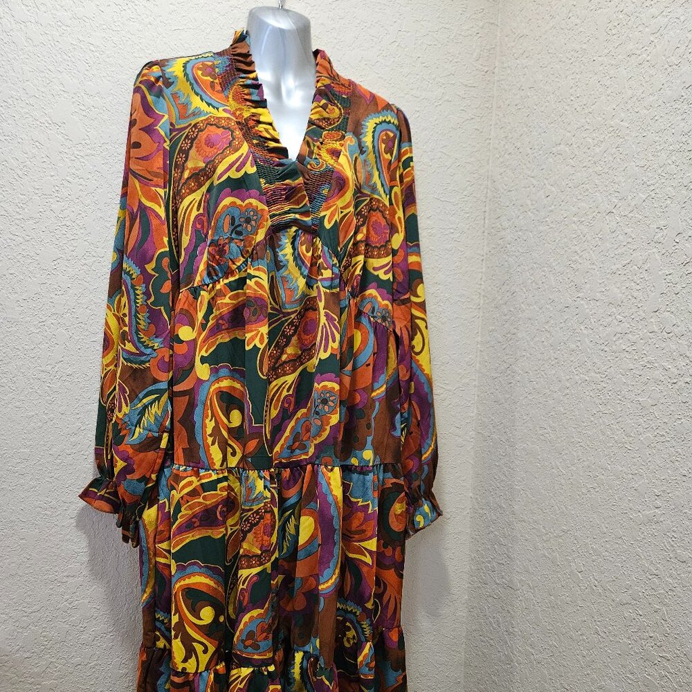 Easel Paisley Ruffle Neck Maxi Dress